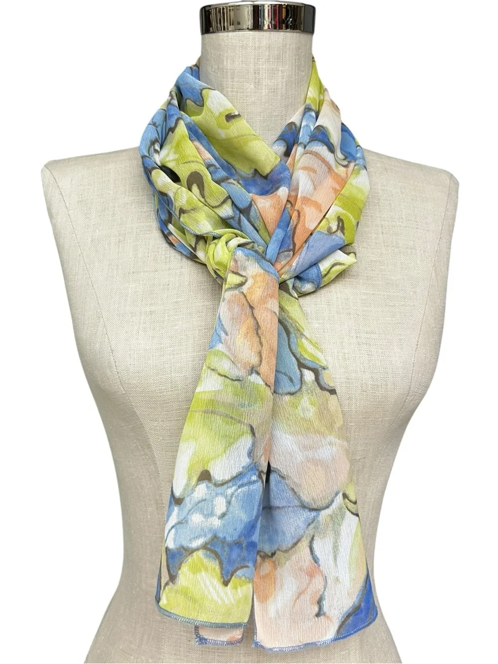 Chico's Blue, Peach & Lime Watercolor Scarf